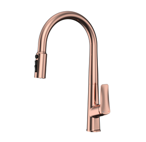 Rose gold kitchen faucet with pull down sprayer, stainless steel high arc gooseneck modern sink faucet