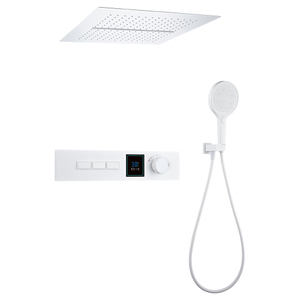 Sistema di doccia termostatica bianca opaca a soffitto di lusso Sistema doccia a corpo pieno montato con doccia a mano e display a temperatura digitale