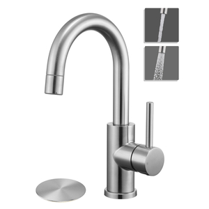 Brushed Nickel Bar Sink Faucet Single Handle, Single Hole Bathroom Sink Faucet with Sprayer, 360 Degree Rotating Sprayer
