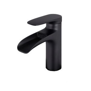 Black Bathroom Faucet Waterfall Sink Single Hole Faucet Single Handle Basin Set with Pop-up Drain Stopper