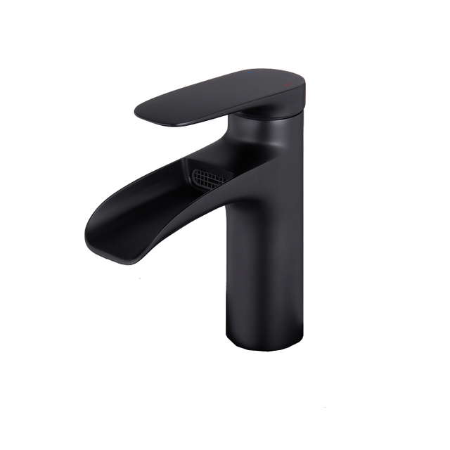 Black Bathroom Faucet Waterfall Sink Single Hole Faucet Single Handle Basin Set with Pop-up Drain Stopper