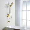 Gold shower faucet with tub spout, bathtub and shower faucet combination set with valve, 7 spray heads high pressure double shower head