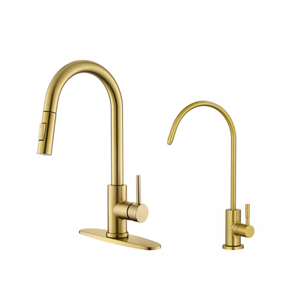 Kitchen Sink Drinking Water Faucet, Gold Filter Faucet Lead Free Faucet Water Filtration System 304 Stainless Steel Brushed Gold Finish