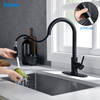 Black modern stainless steel sink faucet with base plate, fits 1 hole or 3 holes