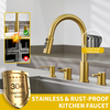 Gold kitchen faucet, home kitchen faucet with soap dispenser and pull-down sprayer