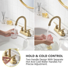 Bathroom Faucet 3 Hole Matte Brushed Gold, 4 Inch Centerset Bathroom Sink Faucet, Stainless Steel Lead Free 2 Handles,