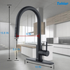 Black modern stainless steel sink faucet with base plate, fits 1 hole or 3 holes