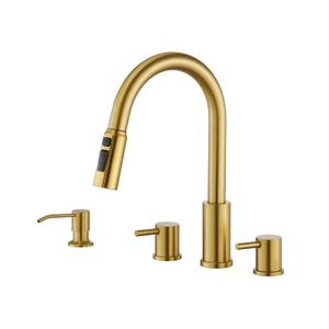 Gold kitchen faucet, home kitchen faucet with soap dispenser and pull-down sprayer