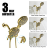 Gold shower faucet with tub spout, bathtub and shower faucet combination set with valve, 7 spray heads high pressure double shower head