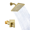 Gold Shower Faucet Set - 8" Brushed Gold Shower Head and Handle Set, Rain Shower System with Brass Shower Valve