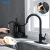 Black modern stainless steel sink faucet with base plate, fits 1 hole or 3 holes