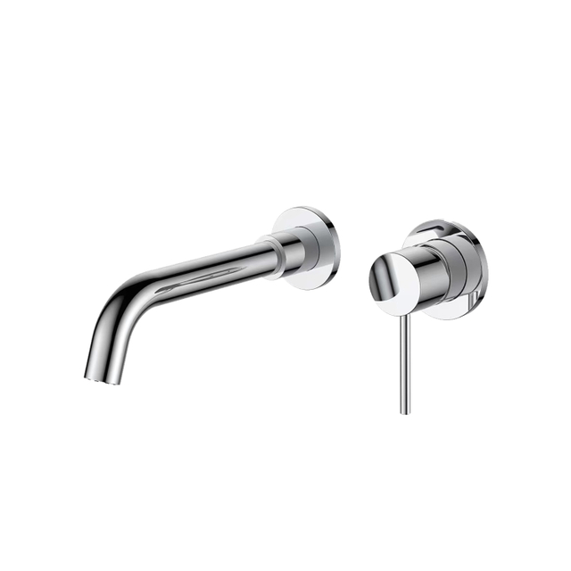 Wall mounted bathroom faucet, single handle, brass drain valve, chrome