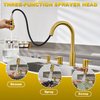 Gold kitchen faucet, home kitchen faucet with soap dispenser and pull-down sprayer